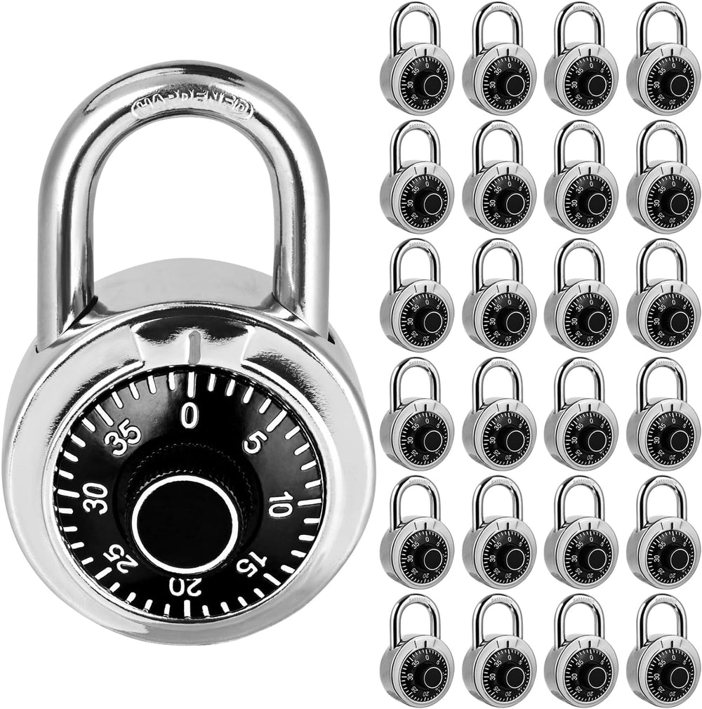 Combination Padlock 24 Pack, Black Dial with Preset 3-Digit Code