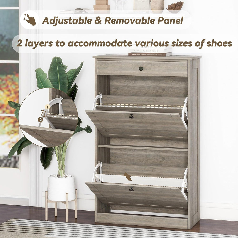 Shoe Cabinet with 2 Flip Drawers, Freestanding Shoe Storage Organizer