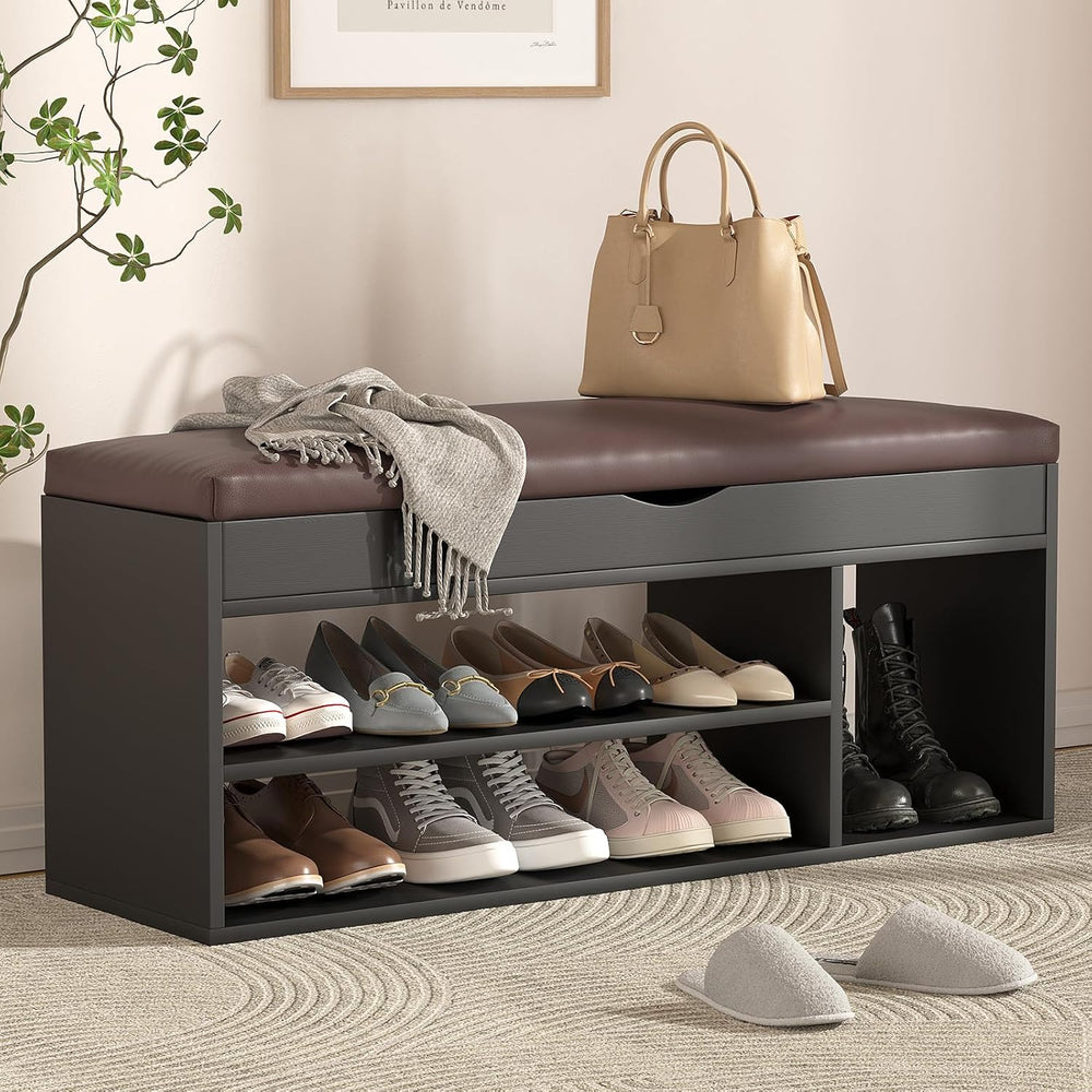 Apicizon 39 Inches Storage Bench with Padded Cushion, Shoe Bench with Storage...