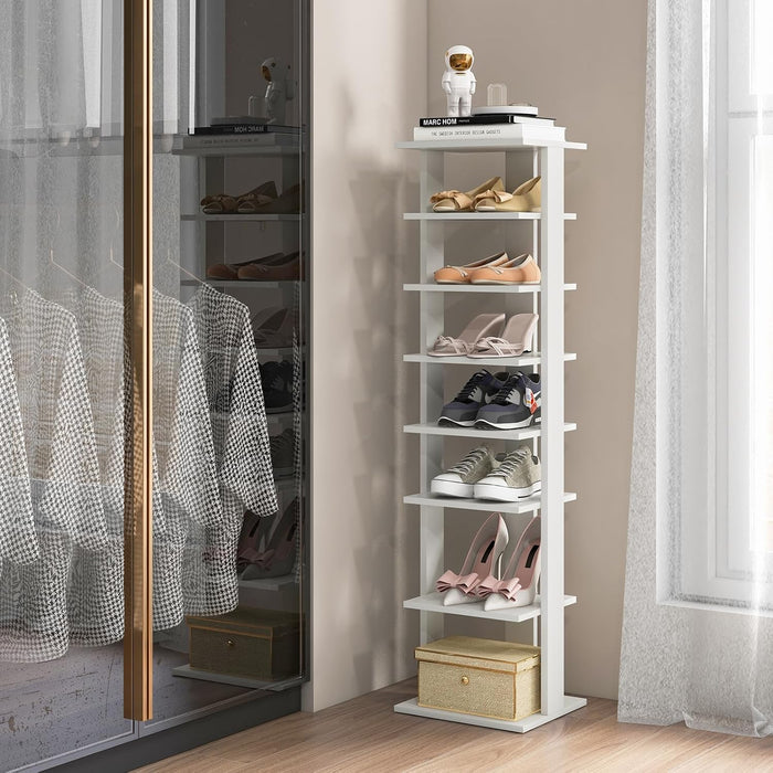 8-Tier Vertical Shoe Rack, Narrow Shoe Storage Organizer, White