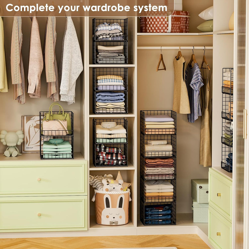 5-Tier Stackable Closet Organizers and Storage Baskets, Closet Shelf Organize...