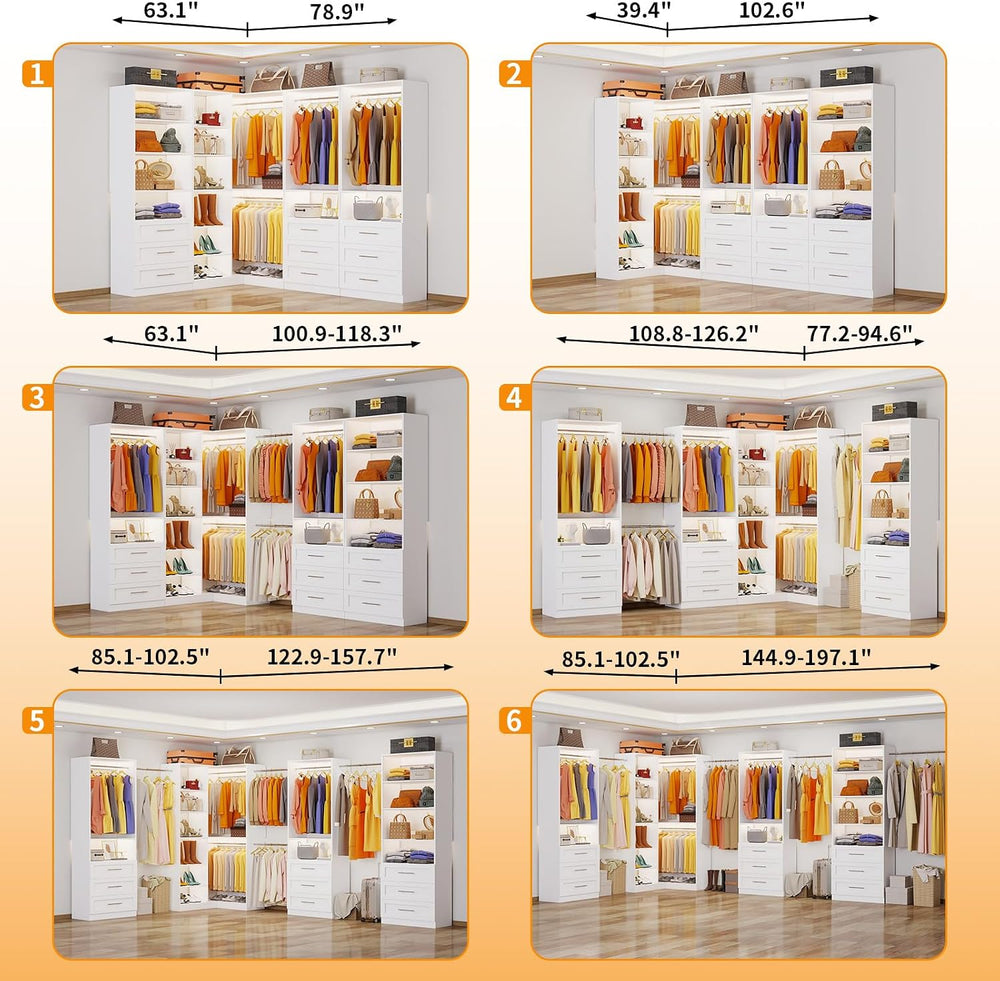 Closet System with 4 Sets, 8.5FT-21.5FT Corner Closet Organizer System with 9...