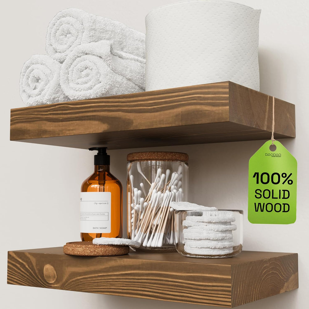 Solid Wood Floating Shelves for Wall 12 Inch Walnut, Small Wooden Shelf