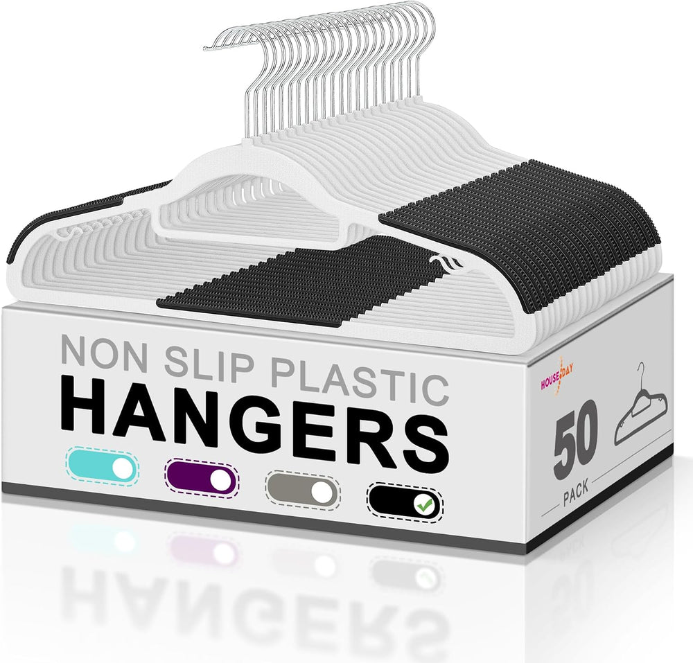 HOUSE DAY Plastic Hangers 50 Pack, Plastic Clothes Hangers Non Slip with Rubb...