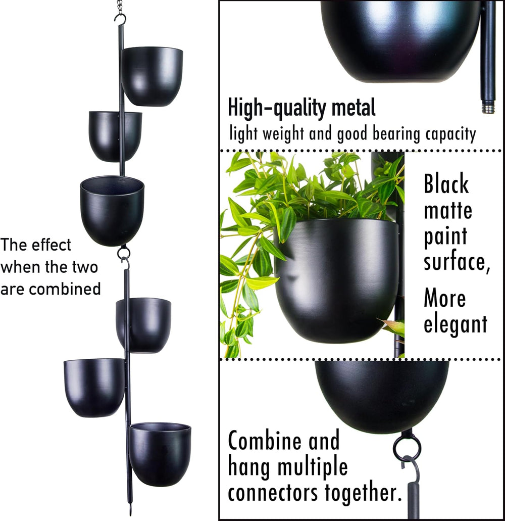 3-Tier Metal Hanging Planter with 6 Inch Oval Pots - Black Modern Triple Tier...