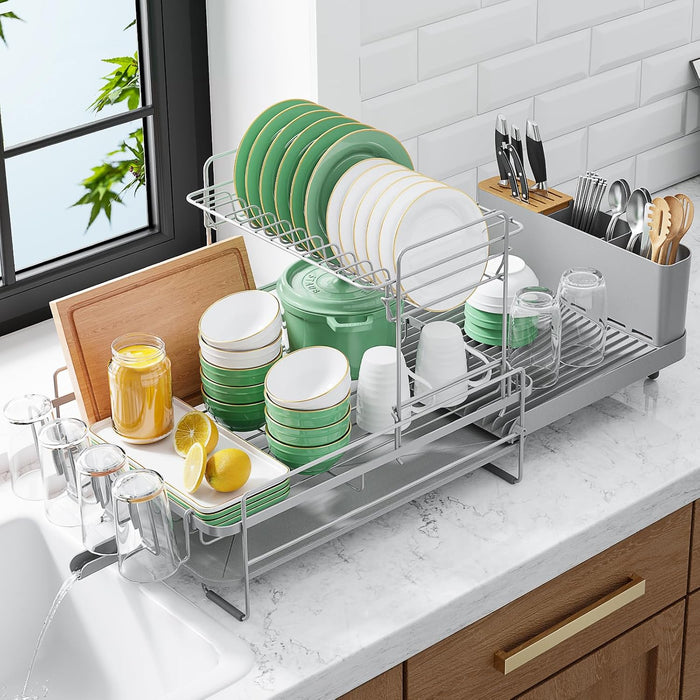Kitsure Extendable Dish Drying Rack, 19.2"-26.7" L x 12.9" W, 2-Tier