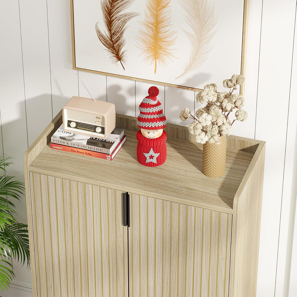 Tribesigns Shoe Cabinet with Doors,Natural 5 Tiers Shoe Storage Cabinet for E...