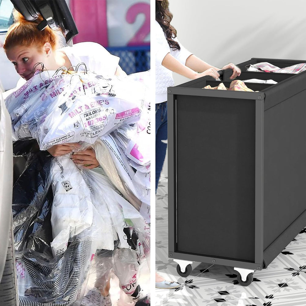 Laundry Hamper Laundry Basket with 3 Section Pull-Out Rolling Bags, Laundry S...
