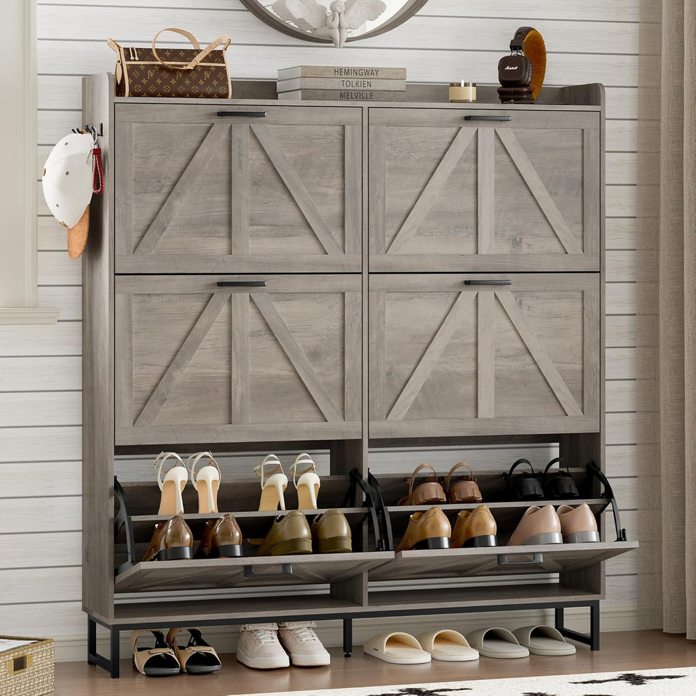 BORNOON Shoe Cabinet with 6 Flip Drawers Narrow Shoe Storage Cabinet Organize...