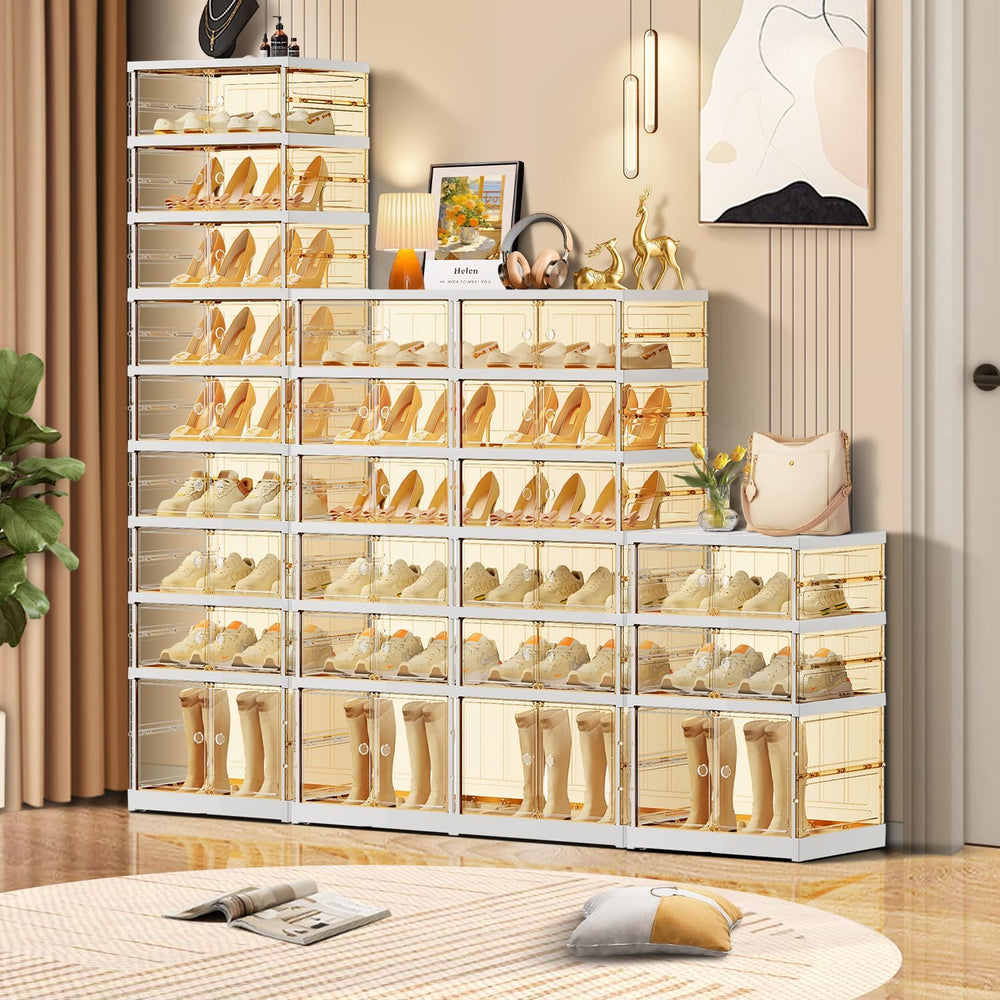 CIMLORD 3-Tier Foldable Shoe Organizer, Magnetic Doors, 6-12 Pairs, White