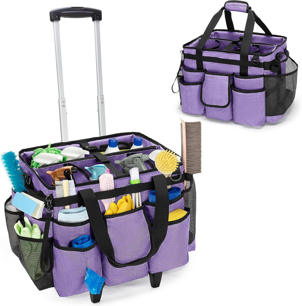 LoDrid Professional Rolling Cleaning Bag with Detachable Trolley, Purple