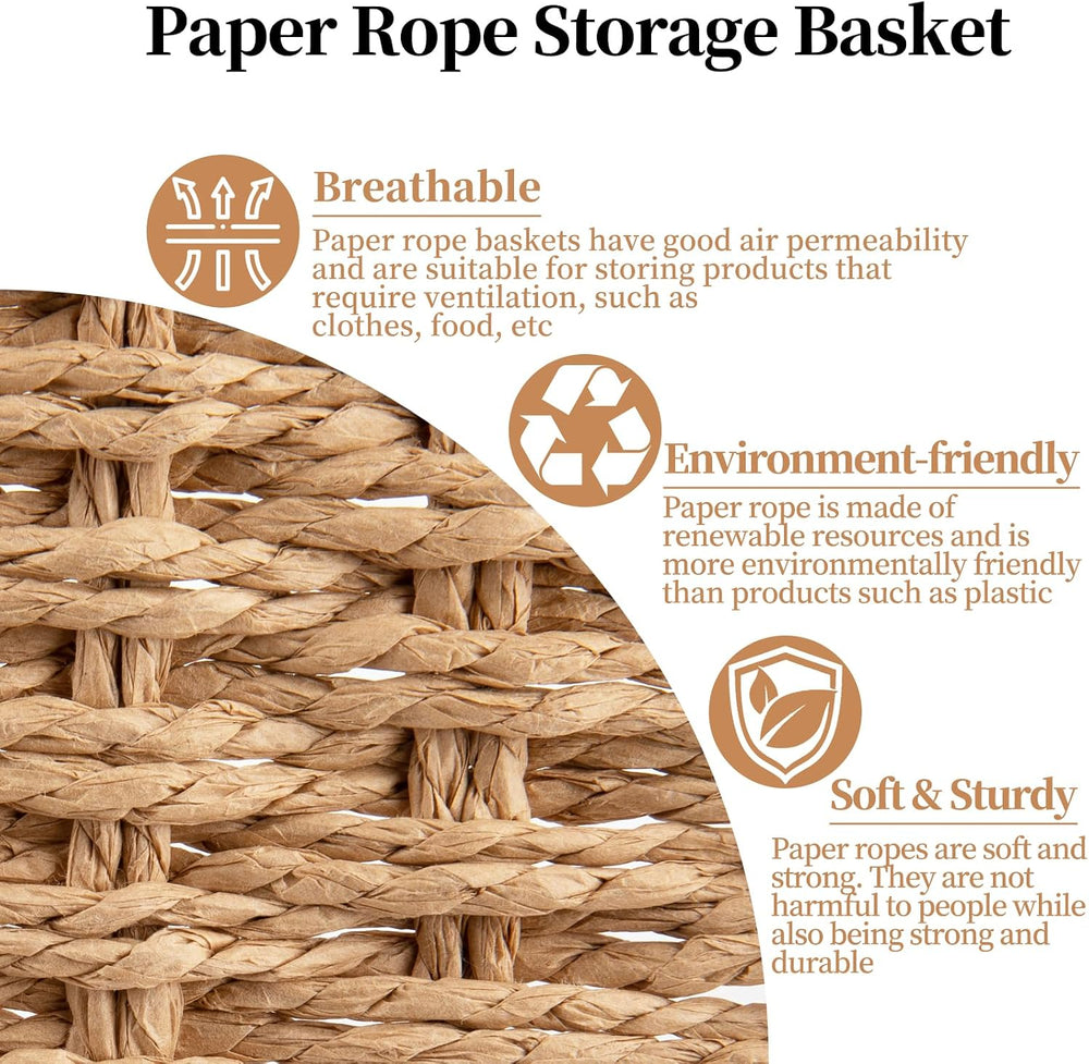 OIAHOMY Pantry Baskets for Organizing, Paper Rope Baskets with Built-in Handl...