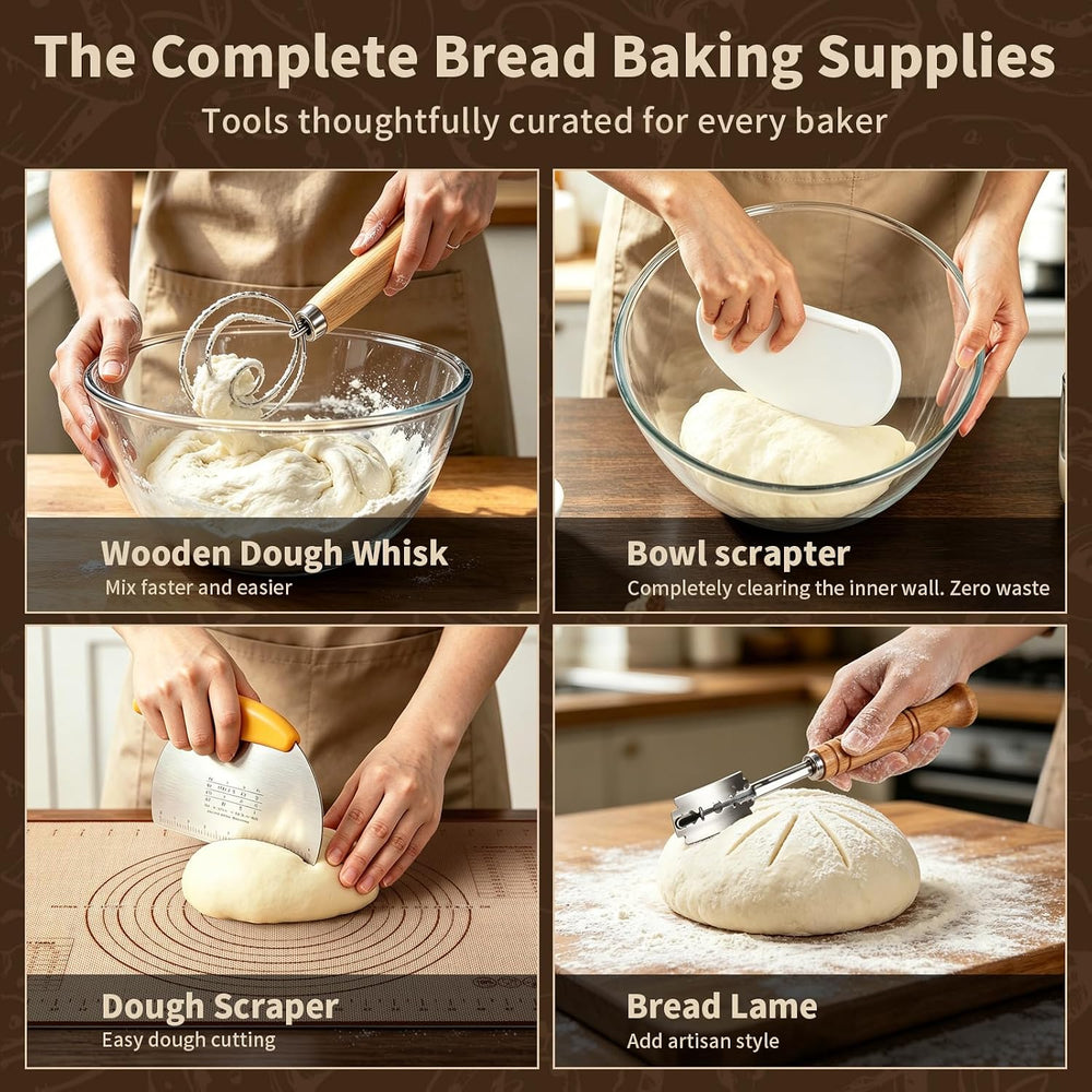 Sourdough Starter Kit with Proofing Basket,bread baking supplies & 34oz Jar