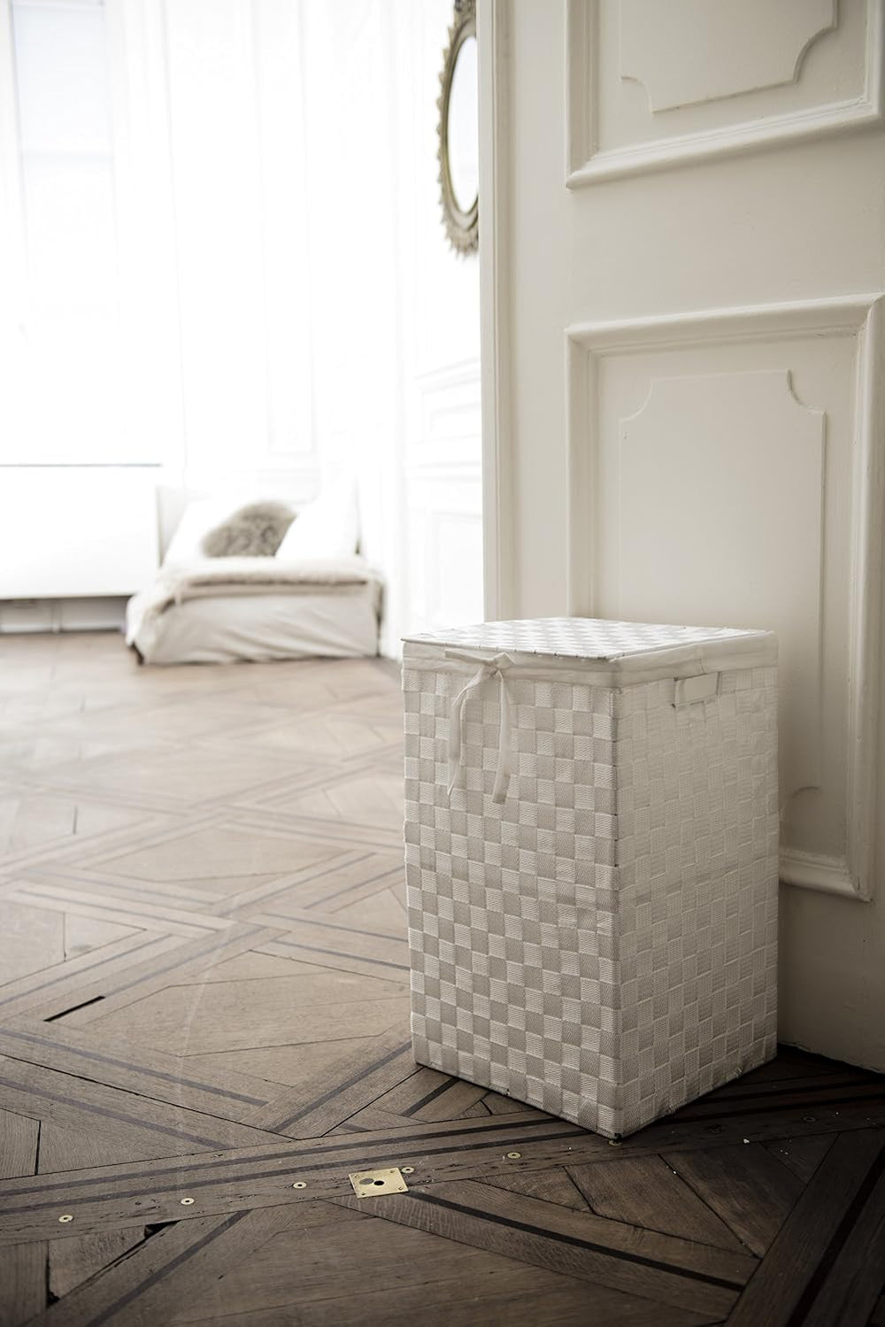 Compactor Square Laundry Basket with Lid, Woven Washing Hamper for Storing Cl...