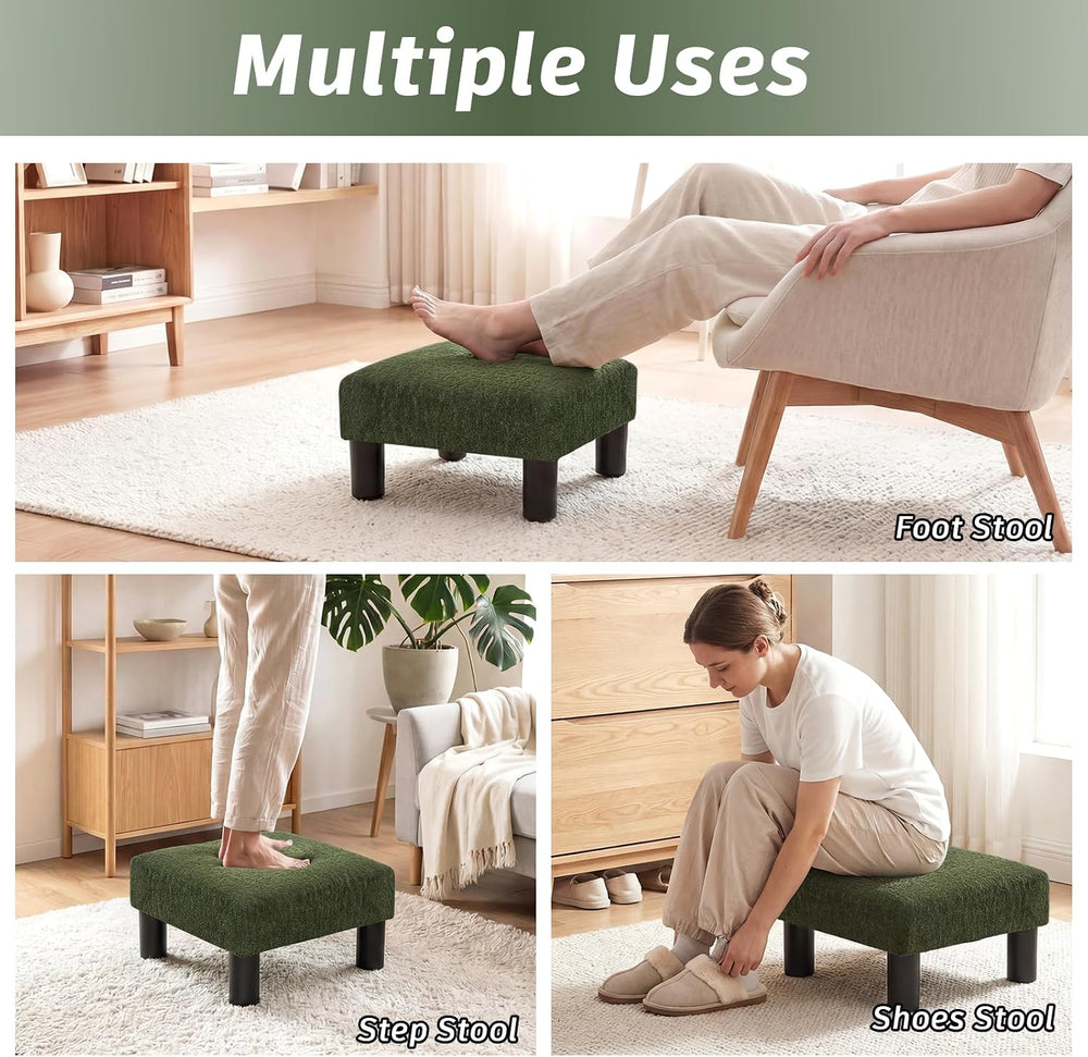 Joveco Small Foot Rest Stool Ottoman, 3D Velvet Square Upholstered Footstool ...
