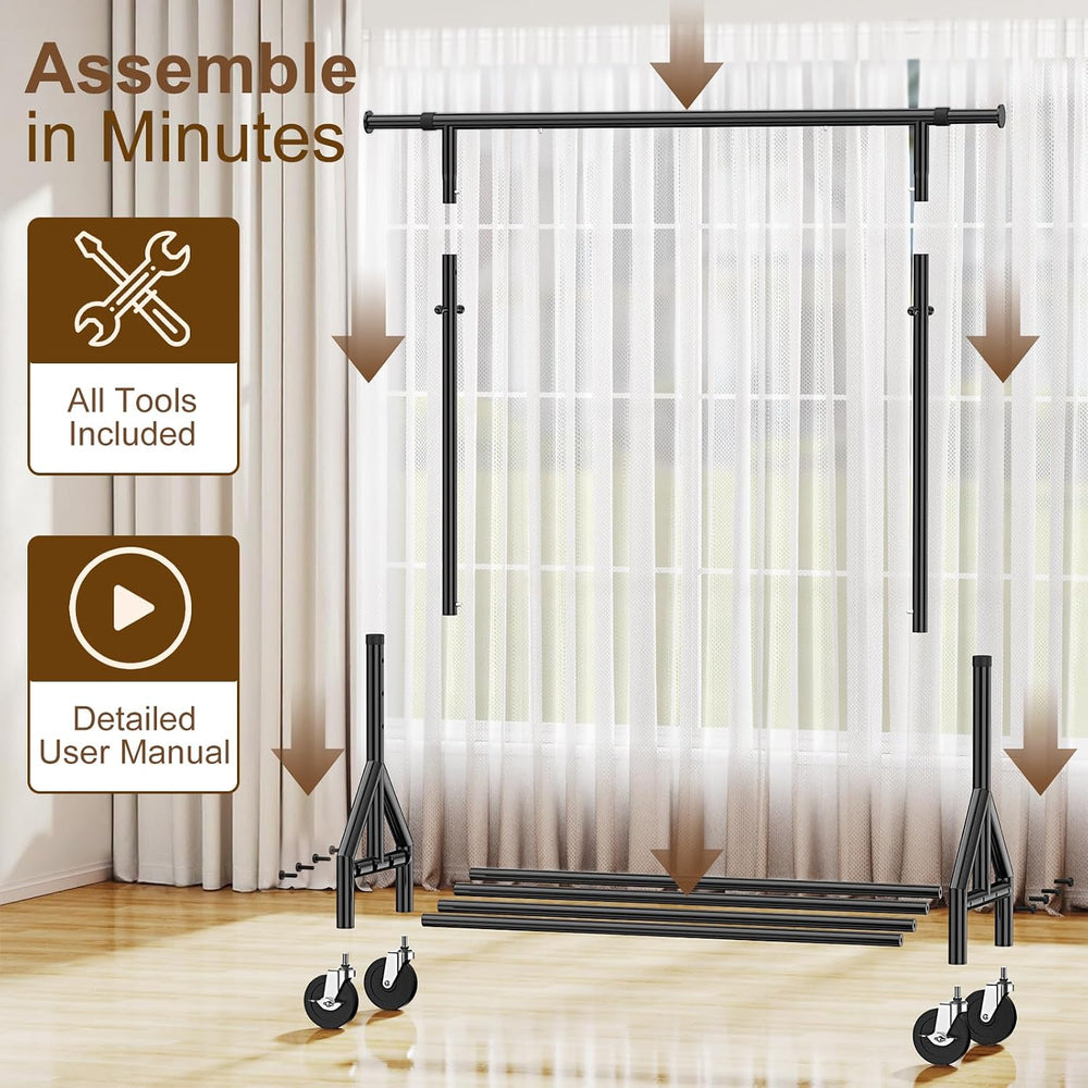 Heavy Duty Clothes Rack Load 520LBS, Adjustable Rolling Clothing Rack with St...