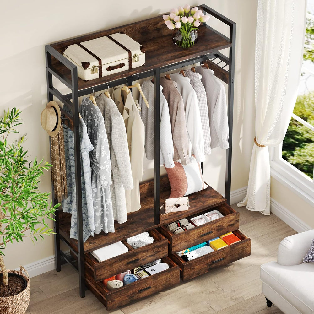 Tribesigns Freestanding Closet Organizer, Garment Rack with 4 Drawers
