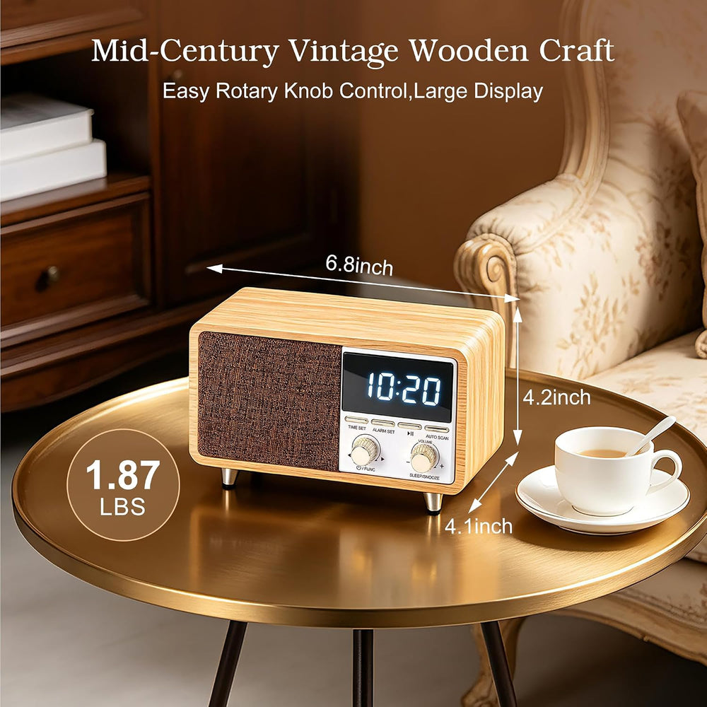 Portable Retro Radio Alarm Clock, Bluetooth Speaker with FM Radio