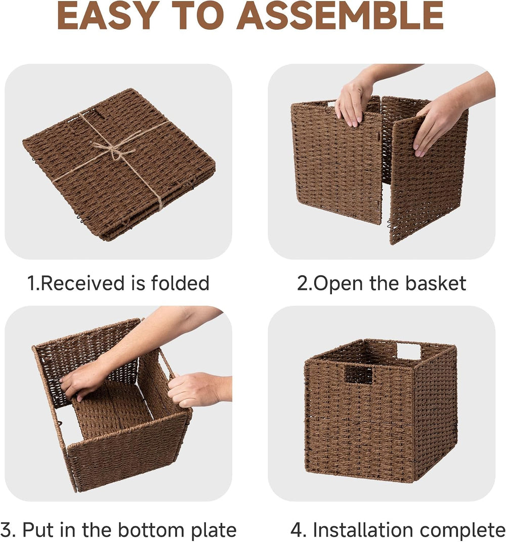 StorageWorks 13 inch Cube Storage Bins, Wicker Baskets for Storage, Brown