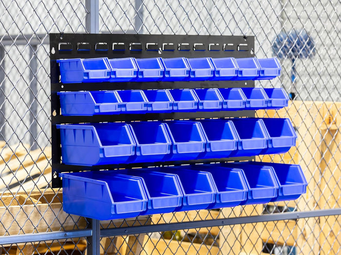 Heavy Duty Storage Bin Set & Steel Panel for Hanging Bin, Bench Mountable Steel Rolled Panel, 15 Bins included, Great for organzing Tools, Parts, and More. (36"X18" Wall Mount)