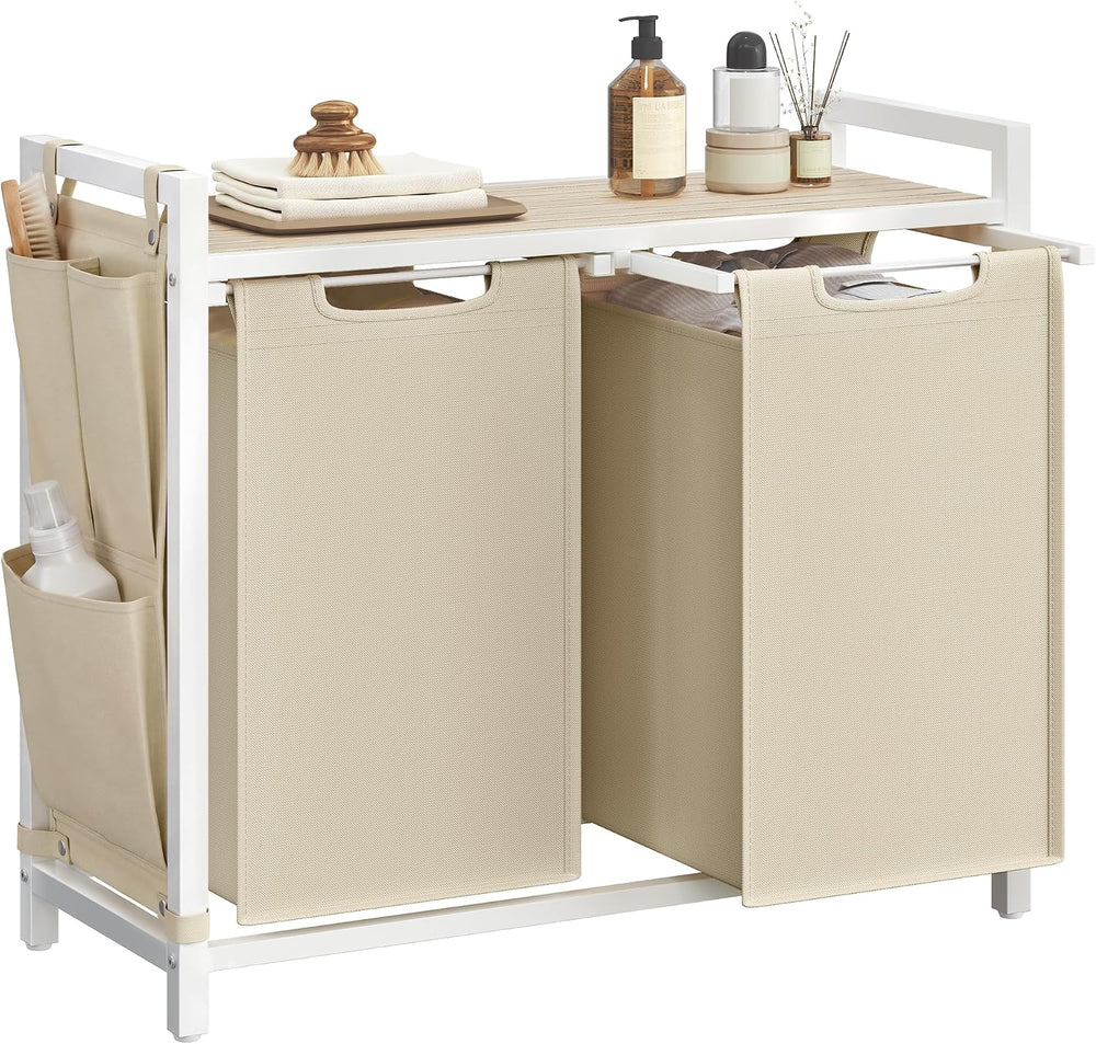 VASAGLE Laundry Hamper with Shelf, 2 Pull-Out Bags, 2 x 12.1 Gallons (46 L)