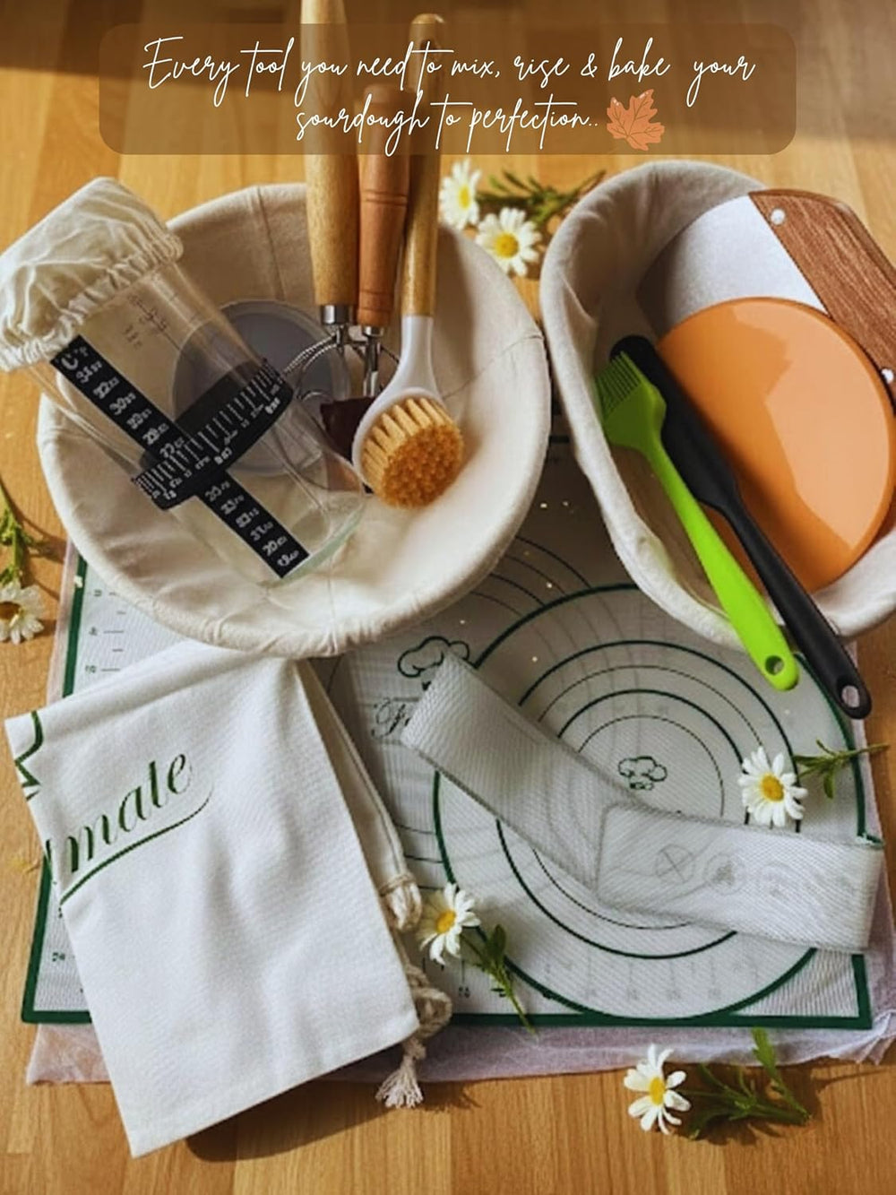 Sourdough Starter Kit - Banneton Bread Proofing Basket Set with Liners, Sourd...