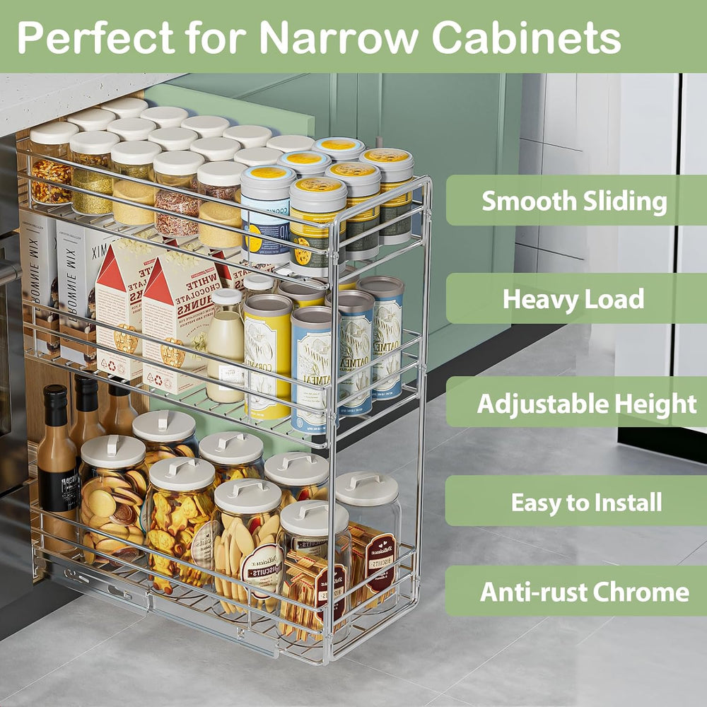 Pull Out Spice Rack Cabinet Organizer 5½" W x 20½" D, 3 Tier Heavy ...
