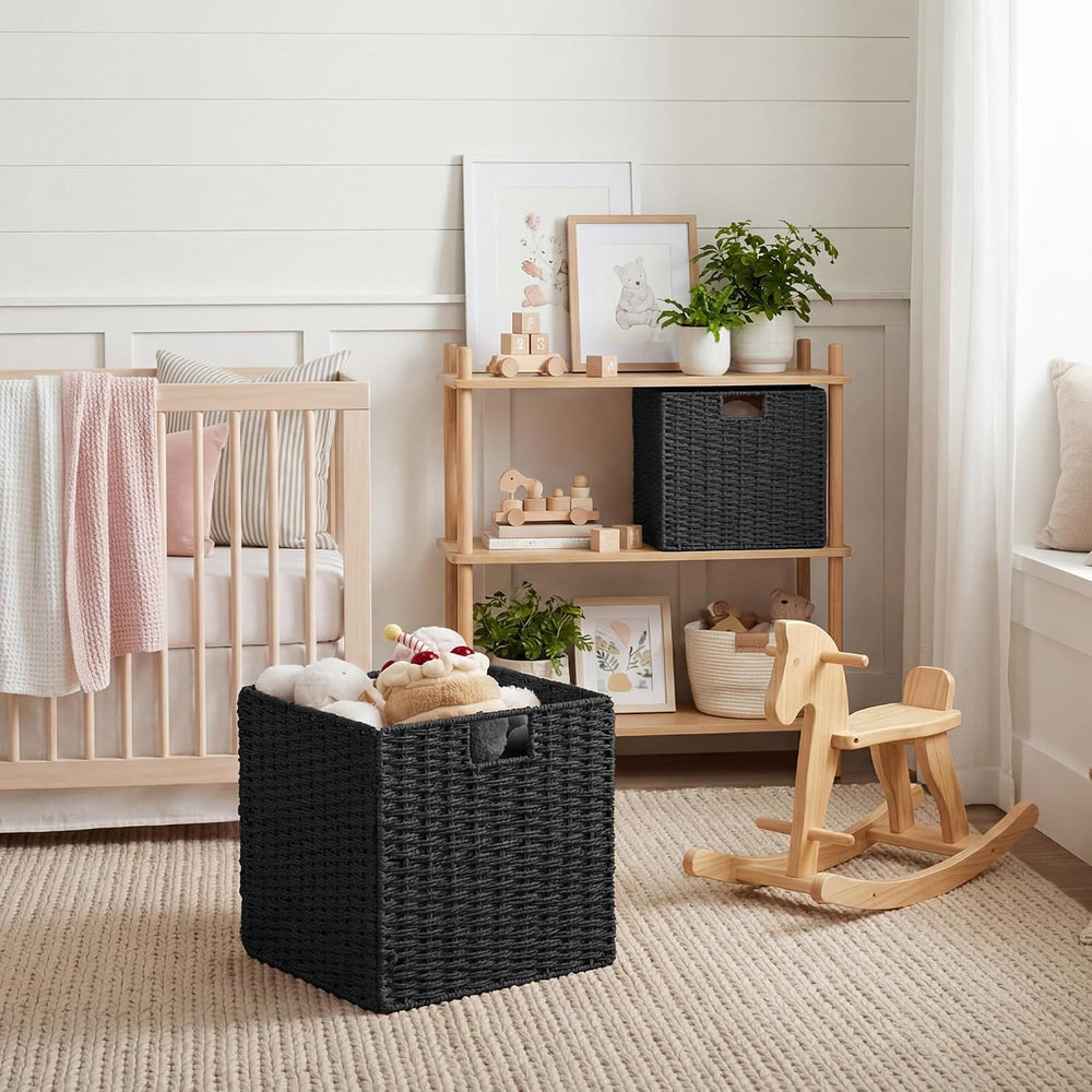 StorageWorks 13 inch Black Wicker Baskets for Storage,Foldable Black Basket