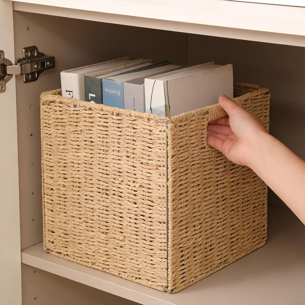 11x11in Storage Baskets 4 Pack Basket with Handles Cubes Bins for Shelves