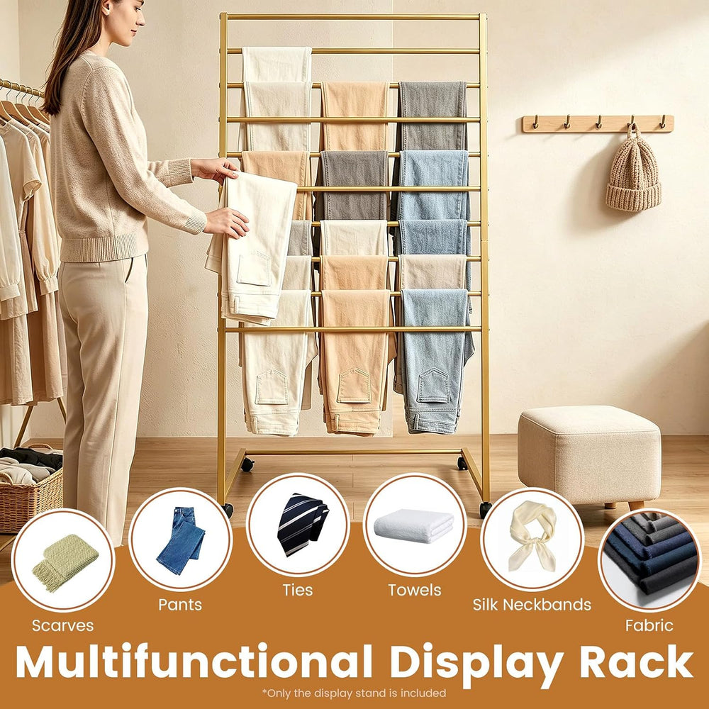 Scarf Organizer Stand, 10-Tier Freestanding Scarf Display Rack with Wheels, M...