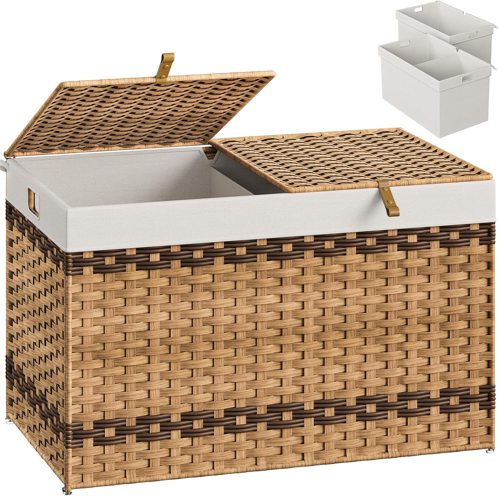 HOOBRO Storage Basket with Lid, 42.3 Gallon (160L) Wicker Storage Basket with...