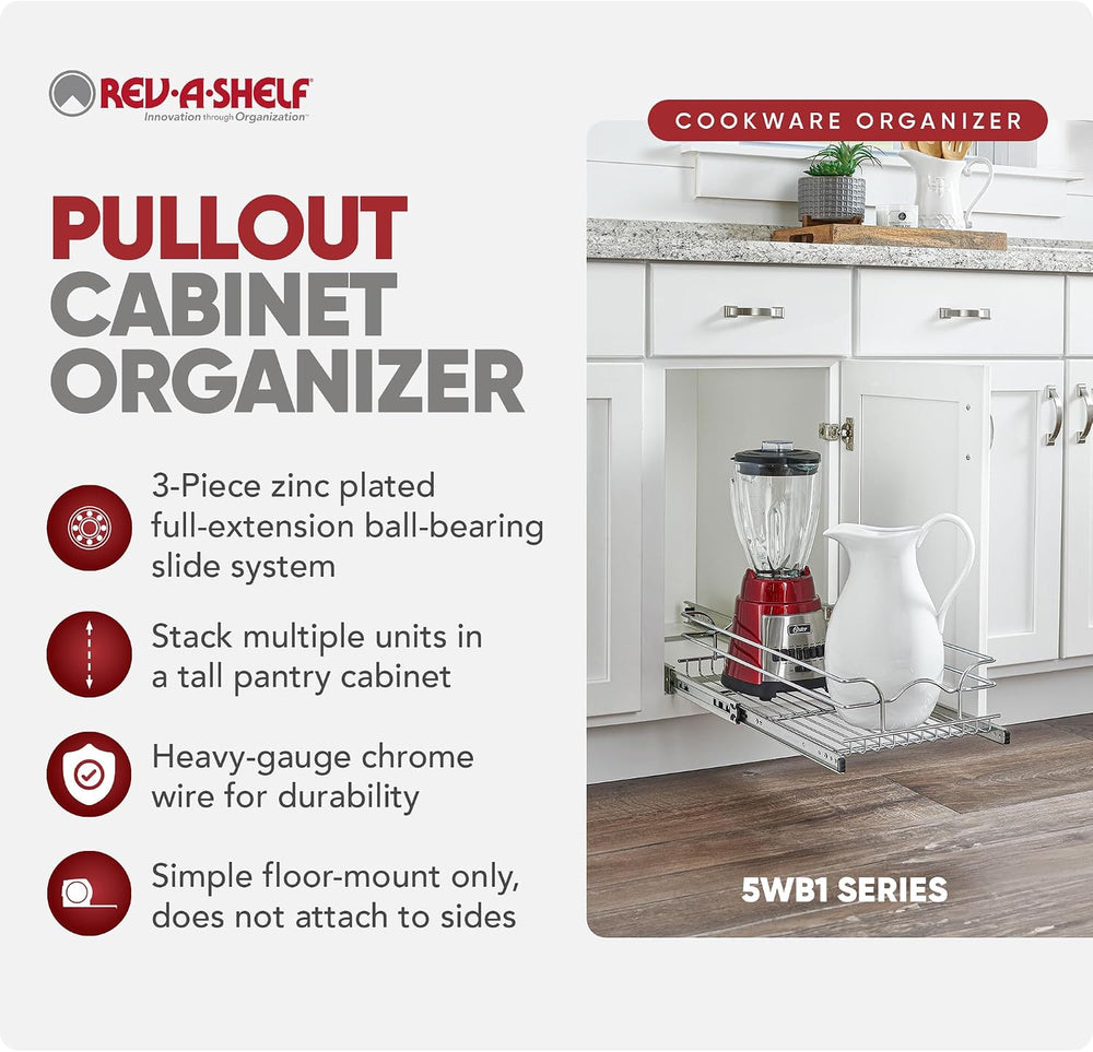 Rev-A-Shelf Steel Wire Pullout Drawer Organizer Shelf for Kitchen Cabinets, S...