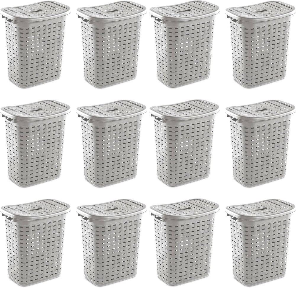 Sterilite Plastic Wicker Style Weave Laundry Hamper, Portable Slim Clothes St...