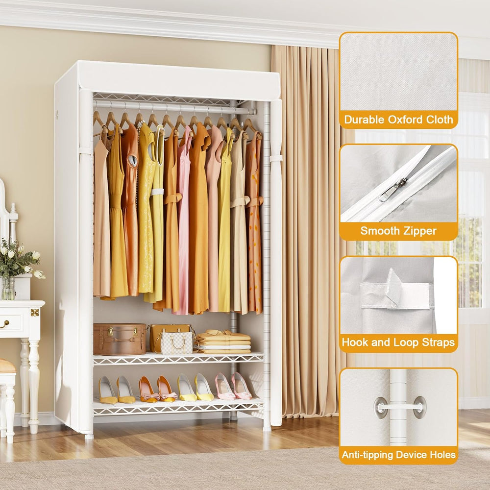 ULIFHOME H5C Clothes Rack with Cover, Covered Clothing Rack Heavy Duty