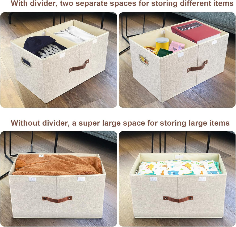 TYEERS Extra Large Collapsible Storage Bins with Lids and Compartments, Washa...