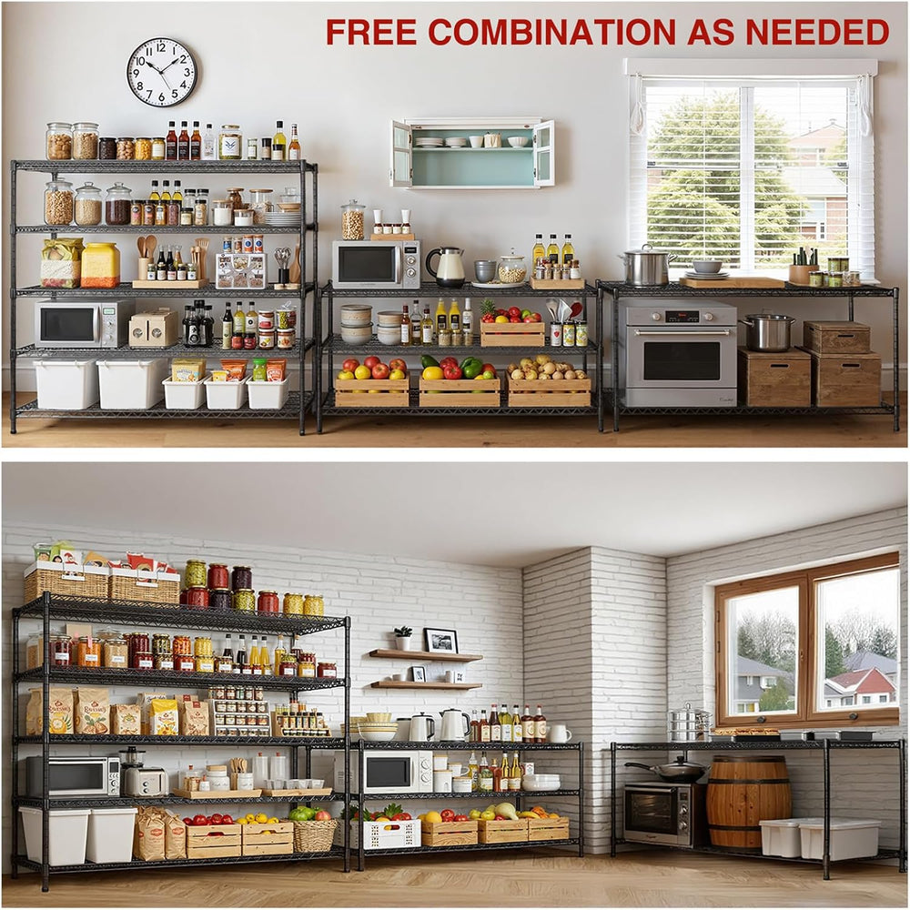 5 Tier Wire Shelving 2 Pack | 55”W Storage Shelves Heavy Duty | Rolling Wire ...
