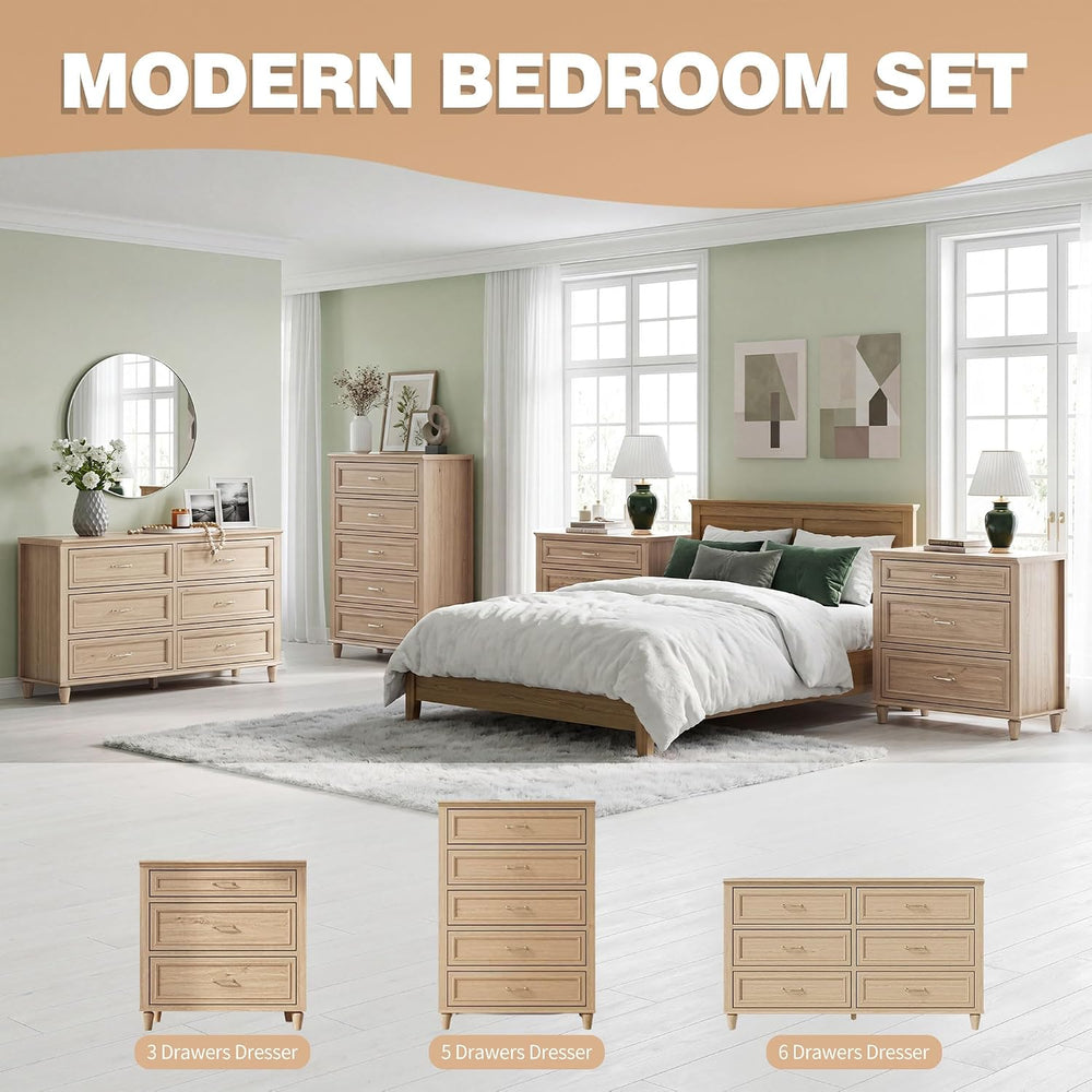 6 Drawer Dresser for Bedroom, 54" Wide Modern Closet Chest of Drawers wi...