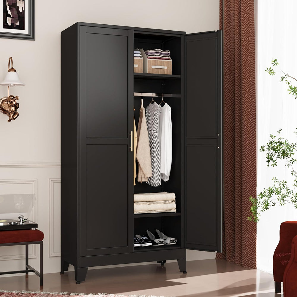 GAIOUS Metal Wardrobe Cabinet with Hanging Rod, Clothing Storage Cabinets