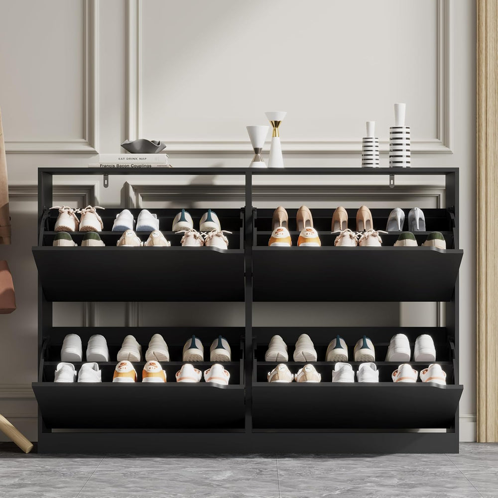 Xixini Shoe Storage Cabinet for Entryway with 4 Flip Drawers, Sturdy Wood Hid...
