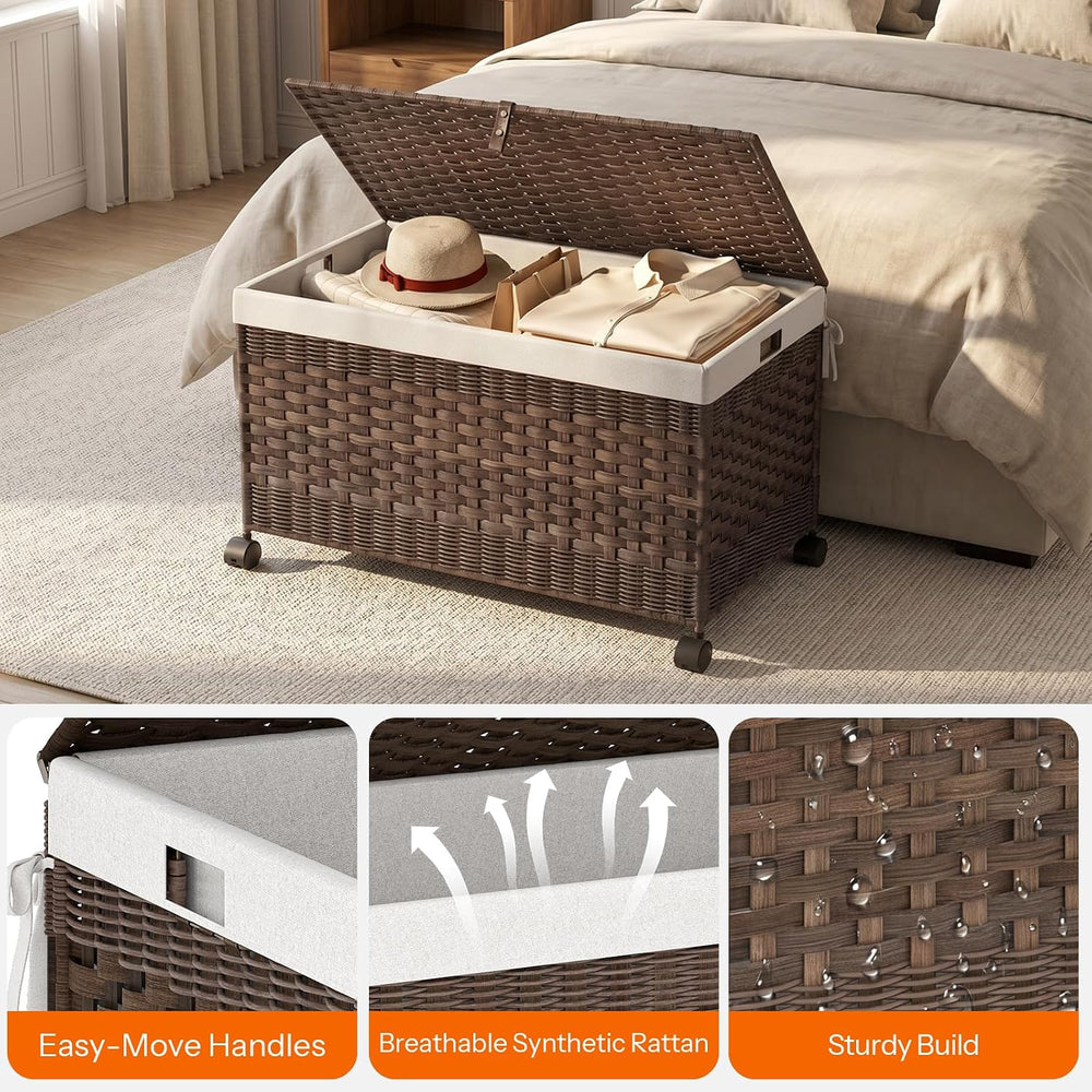 HOOBRO Storage Basket with Lid, 42.3 Gallon (160 L) Woven Storage Bin with Wh...