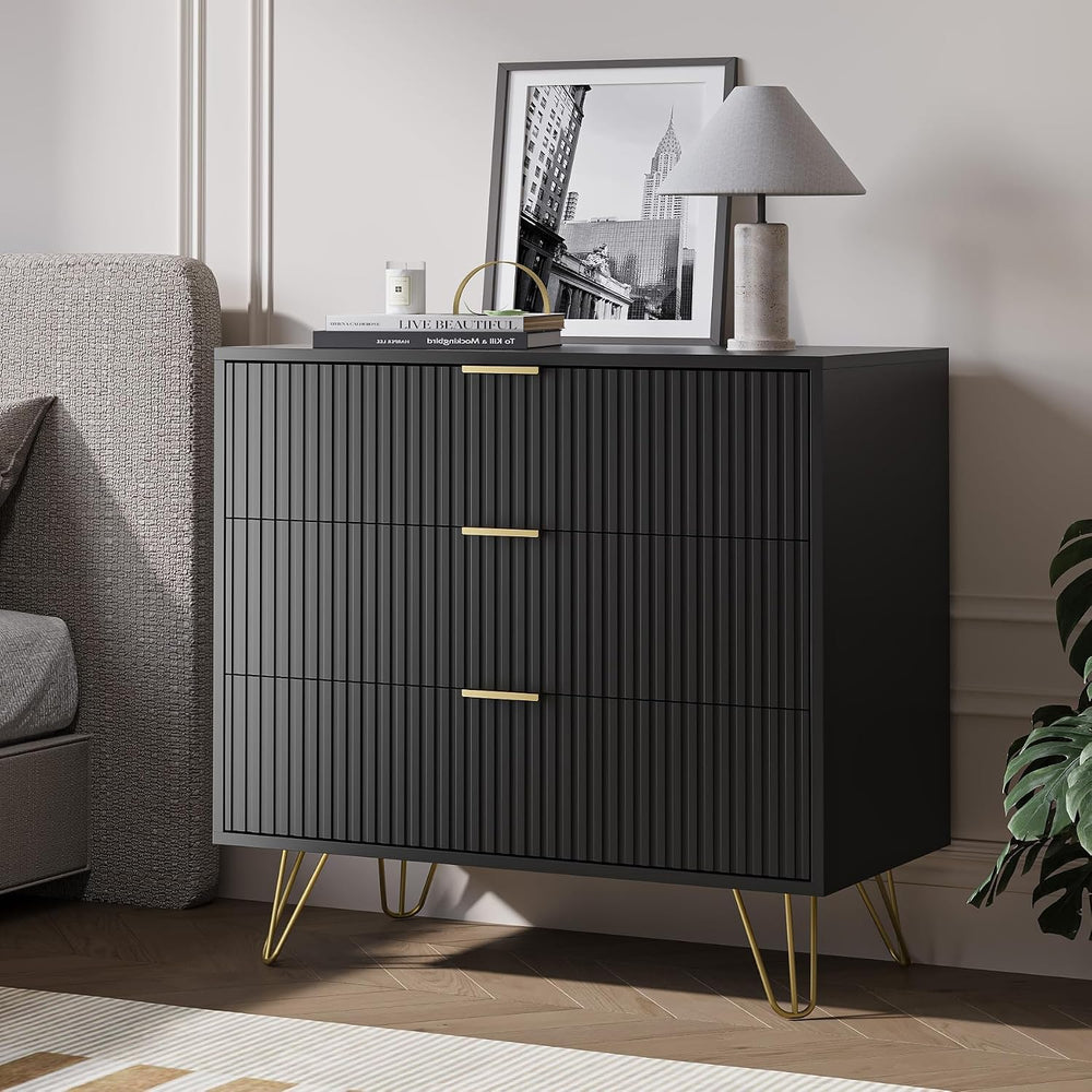 MAISONARIA Black 3 Drawer Dresser for Bedroom, Modern Closet Dressers Chest o...
