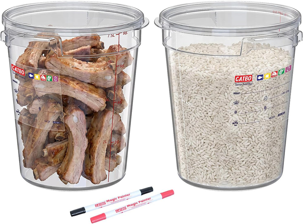 2 Pack 8QT Commercial Clear Polycarbonate Food Containers with Lids