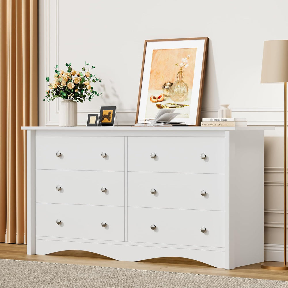 Flamaker Dresser for Bedroom, 6 Drawer Wood Dresser, White