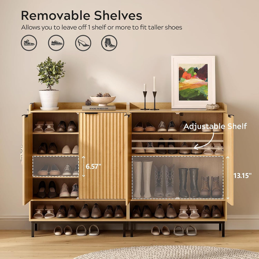 EYYTHUNG Fluted Shoe Cabinet with Doors, Large Wooden Shoe Storage Cabinet wi...