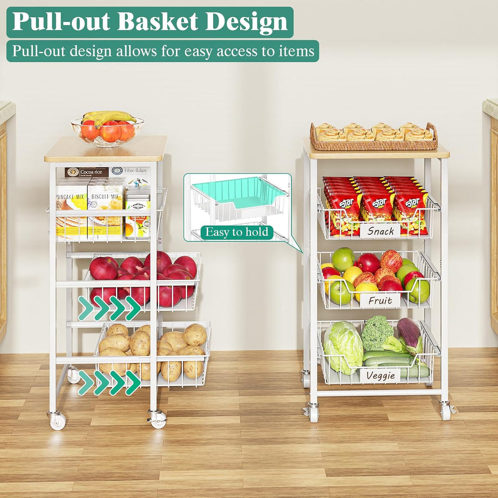 Giwil 4-Tier Fruit Vegetable Storage Cart Rolling Kitchen Cart with Drawer