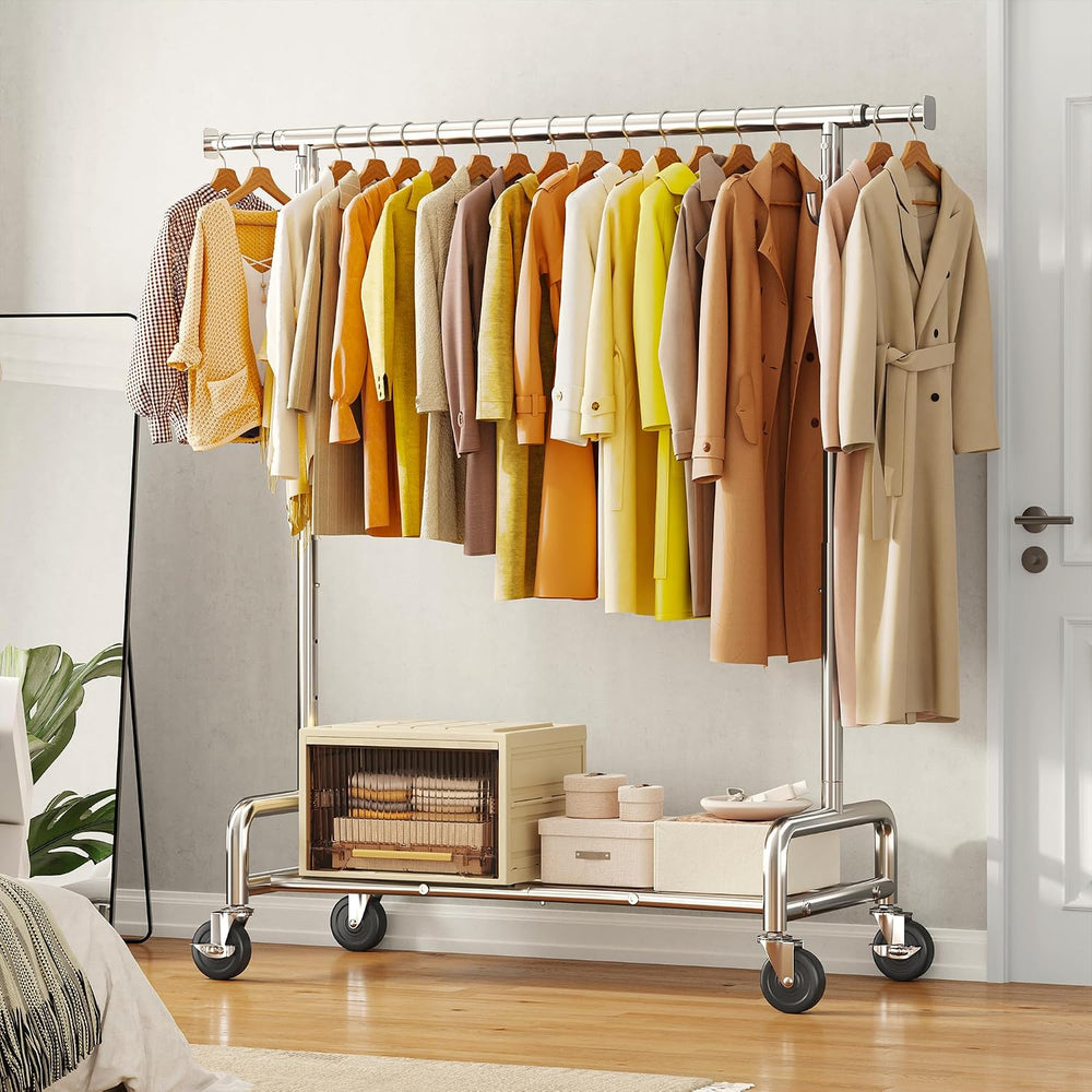 Raybee 75" Wide Clothes Rack with 4 Extra Hooks Heavy Duty Clothes Rack