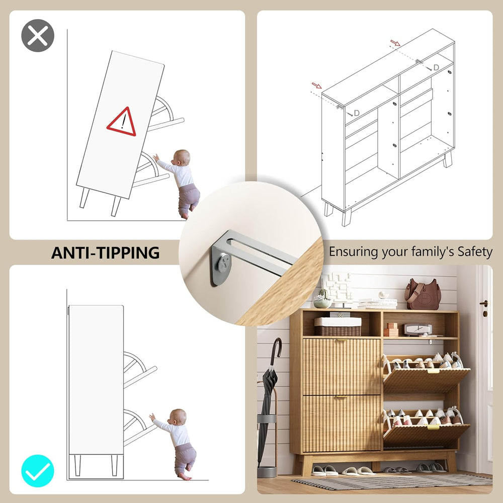 HUANLEGO Shoe Cabinet Storage for Entryway with 4 Flip Drawers, Fluted Narrow...