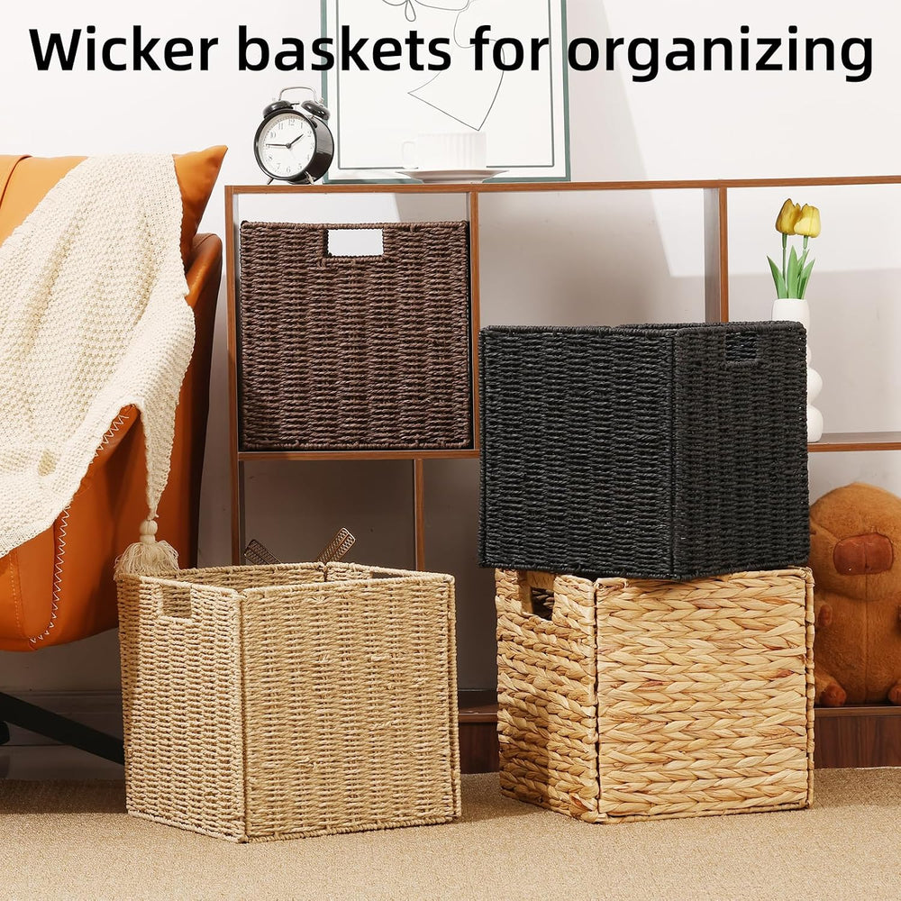 12x12x12in Wicker Basket for Storage,Set of 2 Hand-Woven Paper Rope Wicker Ba...