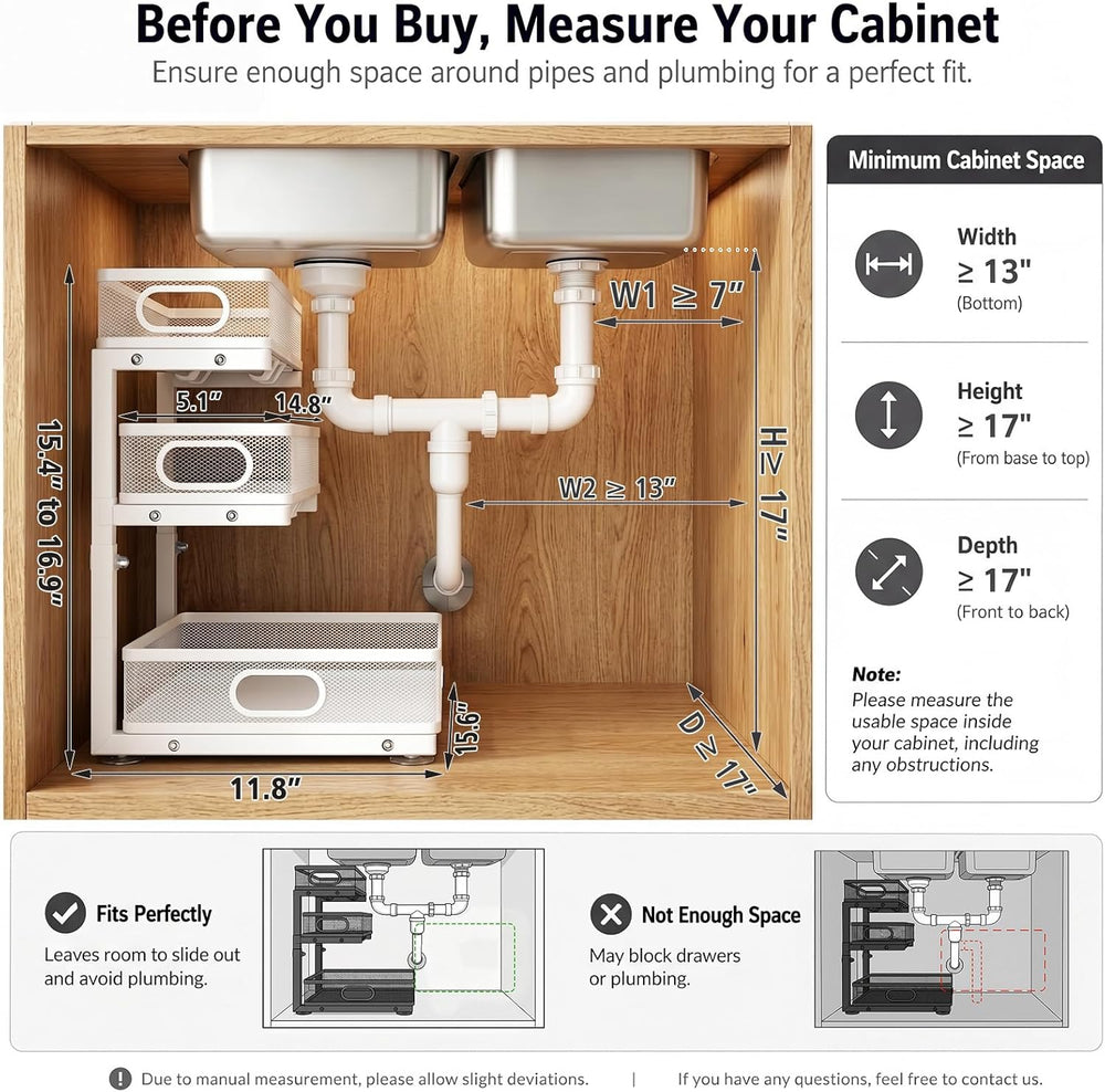Under Sink Organizer, 3 Tier Pull Out Cabinet Organizer with 5 Adjustable Hei...