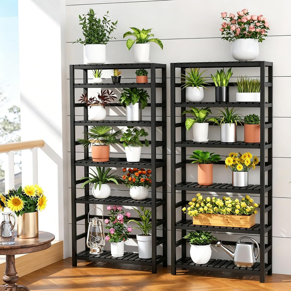 VASMIA 6-Tier Bamboo Shelf,Bamboo Storage Shelving Unit,Tall Bookcase with Ad...